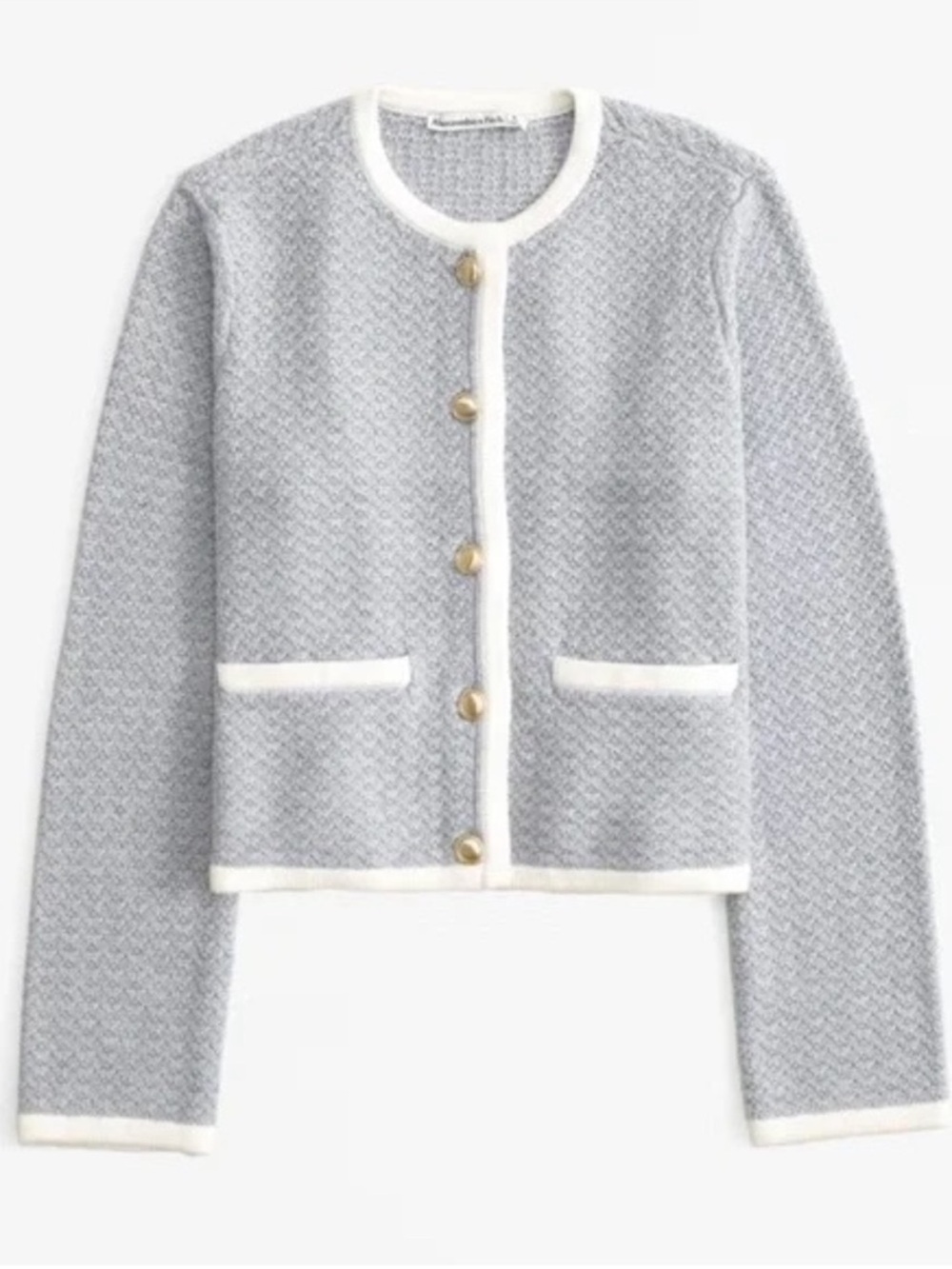 Abercrombie Textural Crew Sweater Jacket XL Gray Gold Button Cardigan